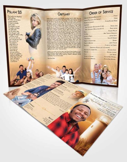 Obituary Template Trifold Brochure Golden Lighthouse Serenity