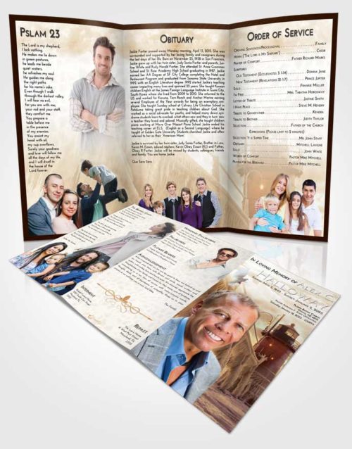 Obituary Template Trifold Brochure Golden Lighthouse Tranquility