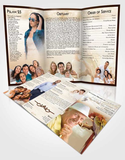 Obituary Template Trifold Brochure Golden Magical Parrot