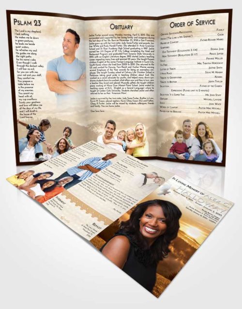 Obituary Template Trifold Brochure Golden Misty Forest