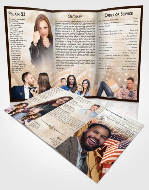 Obituary Template Trifold Brochure Golden Peach American Victory