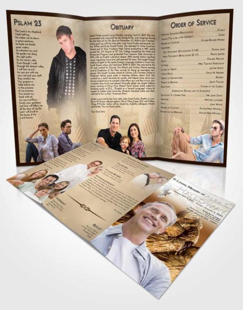 Obituary Template Trifold Brochure Golden Peach Army Grit