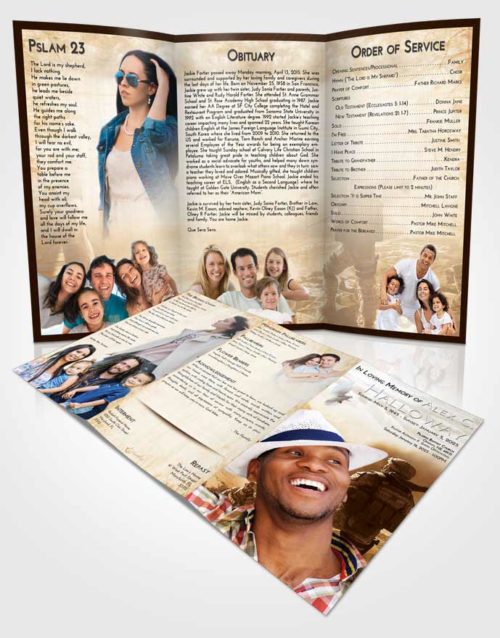 Obituary Template Trifold Brochure Golden Peach Army Life