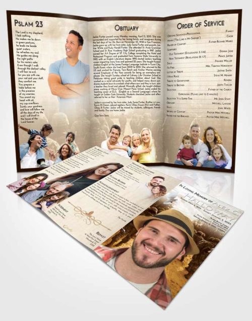 Obituary Template Trifold Brochure Golden Peach Army March