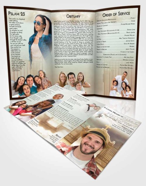 Obituary Template Trifold Brochure Golden Peach Clear Gates For Heaven