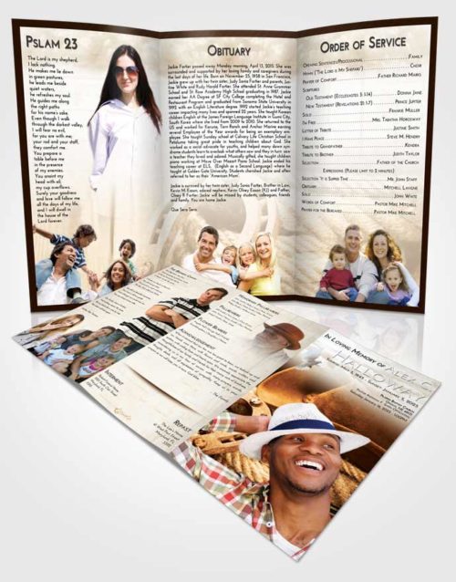 Obituary Template Trifold Brochure Golden Peach Cowboy Divinity