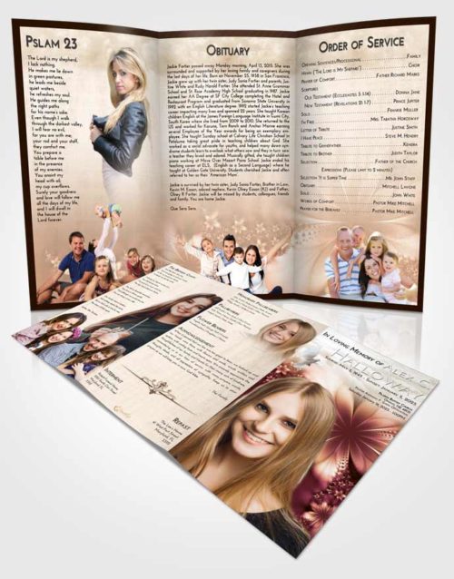 Obituary Template Trifold Brochure Golden Peach Floral Lust