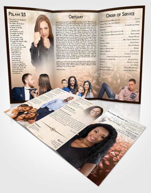 Obituary Template Trifold Brochure Golden Peach Floral Morning