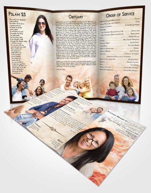 Obituary Template Trifold Brochure Golden Peach Floral Relaxation