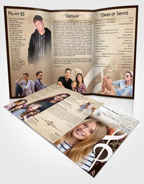 Obituary Template Trifold Brochure Golden Peach G Clef