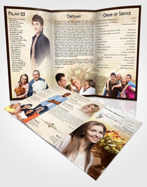 Obituary Template Trifold Brochure Golden Peach Gardening Passion