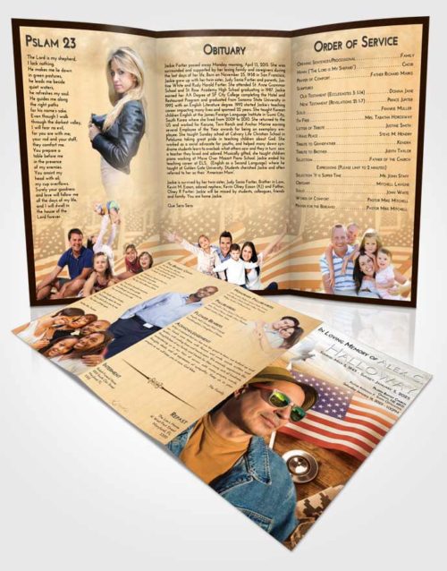 Obituary Template Trifold Brochure Golden Peach Military Medical