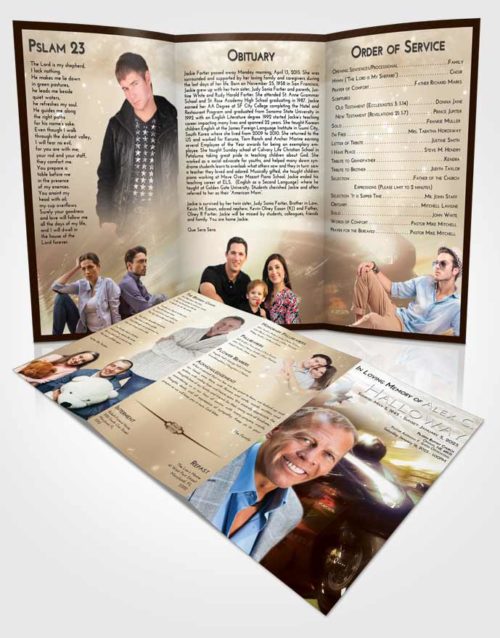 Obituary Template Trifold Brochure Golden Peach Motorcycle Speed