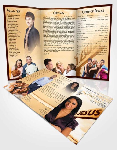 Obituary Template Trifold Brochure Golden Peach Road to Jesus
