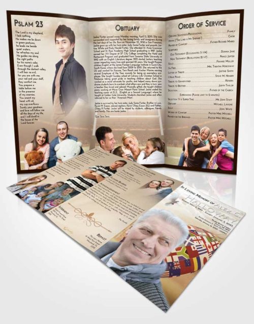 Obituary Template Trifold Brochure Golden Peach Rugby Passion