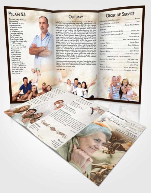 Obituary Template Trifold Brochure Golden Peach Sewing Love