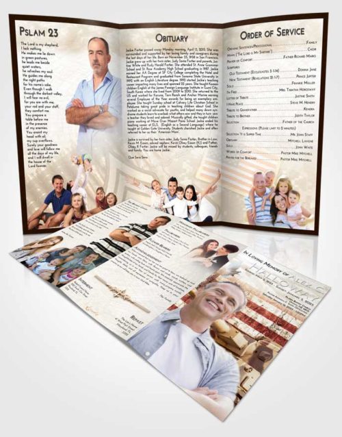 Obituary Template Trifold Brochure Golden Peach Soldier on Duty