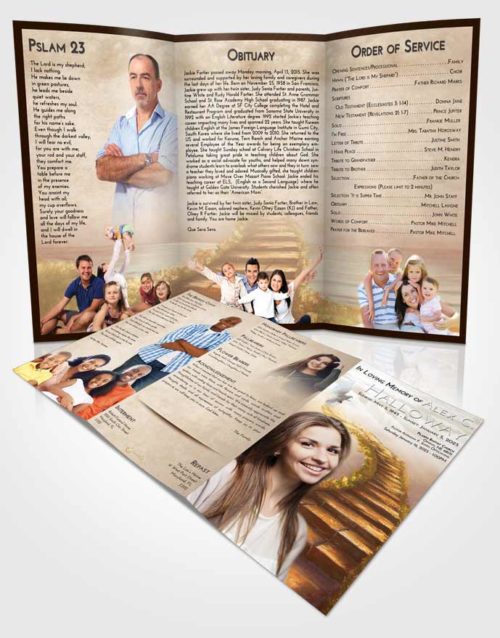 Obituary Template Trifold Brochure Golden Peach Stairway Above