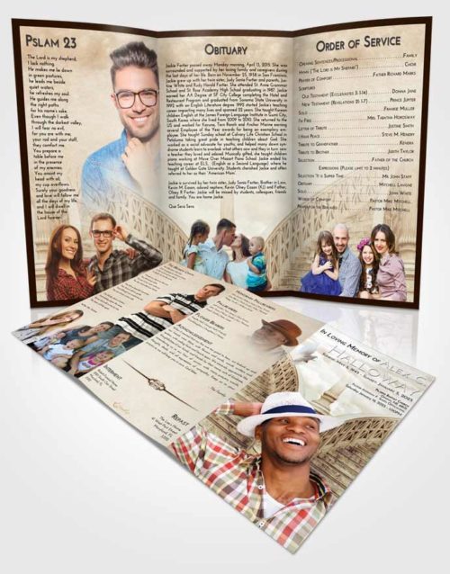 Obituary Template Trifold Brochure Golden Peach Stairway of Love