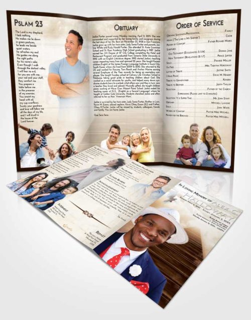 Obituary Template Trifold Brochure Golden Peach Stairway to Eternity