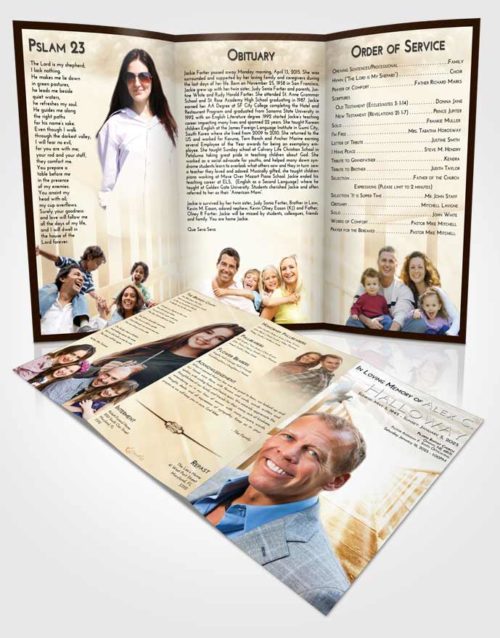 Obituary Template Trifold Brochure Golden Peach Stairway to Faith