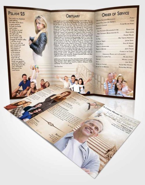 Obituary Template Trifold Brochure Golden Peach Stairway to Freedom
