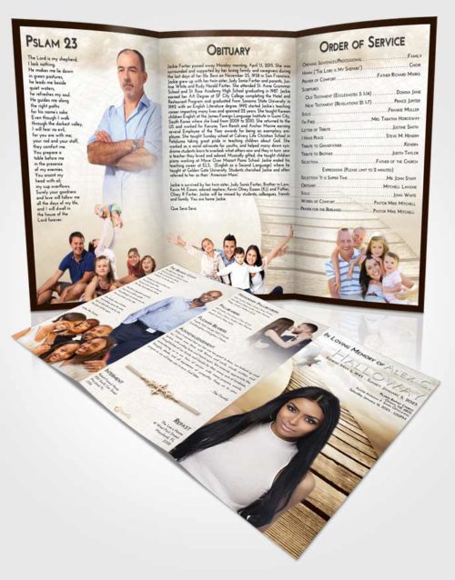 Obituary Template Trifold Brochure Golden Peach Stairway to Life
