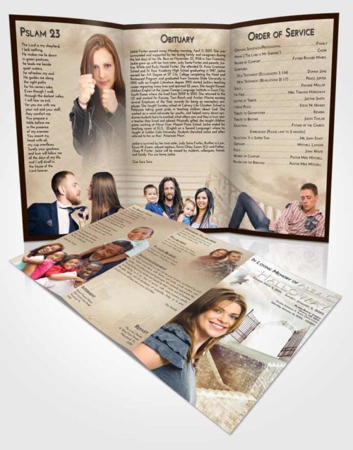Obituary Template Trifold Brochure Golden Peach Stairway to the Gates of Heaven