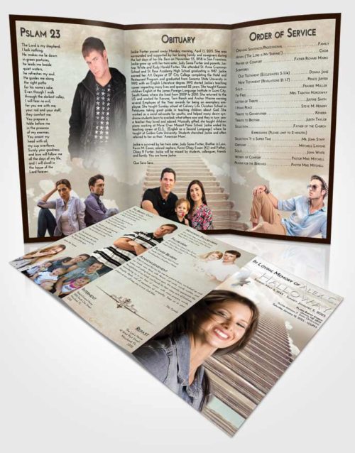 Obituary Template Trifold Brochure Golden Peach Steps to Heaven