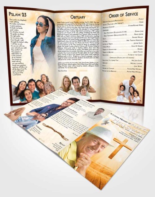Obituary Template Trifold Brochure Golden Peach The Cross of Life
