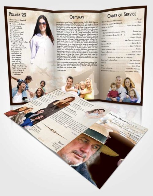 Obituary Template Trifold Brochure Golden Peach Veterans Sacrifice