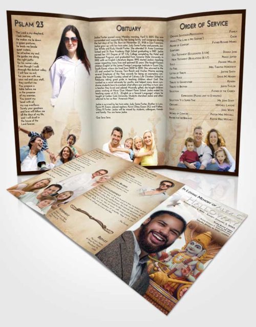 Obituary Template Trifold Brochure Golden Peach Vishnu Desire