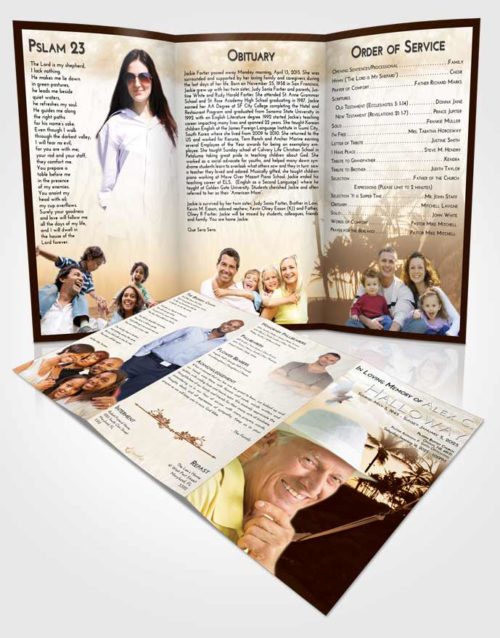 Obituary Template Trifold Brochure Golden Sunset in a Hammock