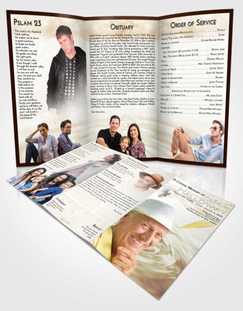 Obituary Template Trifold Brochure Golden Water Droplet