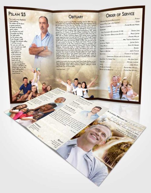 Obituary Template Trifold Brochure Golden Waterfall Paradise