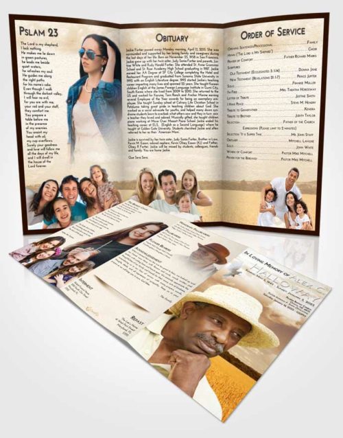 Obituary Template Trifold Brochure Golden Wheat Serenity