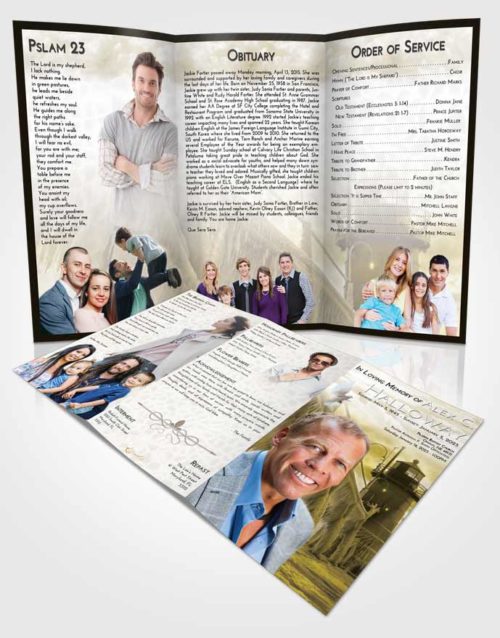 Obituary Template Trifold Brochure Harmony Lighthouse Tranquility