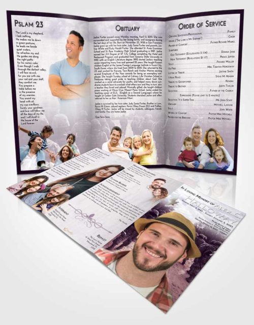Obituary Template Trifold Brochure Lavender Sunrise Army March