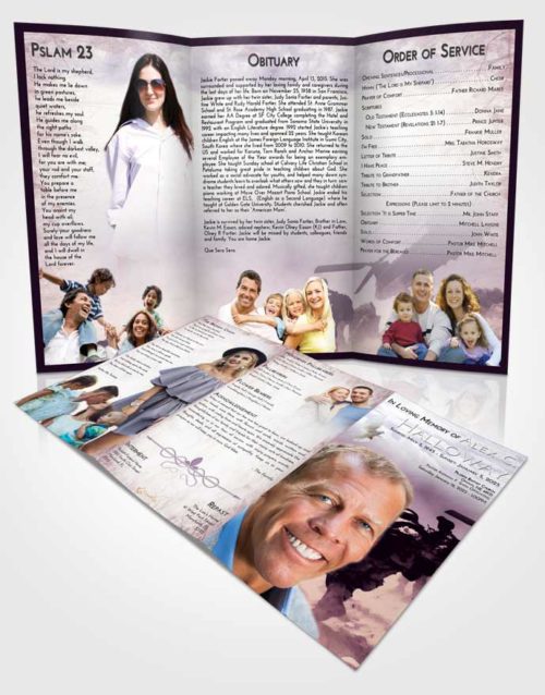 Obituary Template Trifold Brochure Lavender Sunrise Army Sacrifice