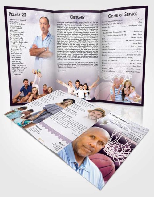 Obituary Template Trifold Brochure Lavender Sunrise Basketball Swish