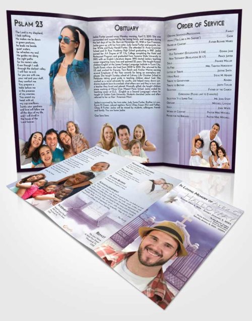 Obituary Template Trifold Brochure Lavender Sunrise Clear Gates For Heaven