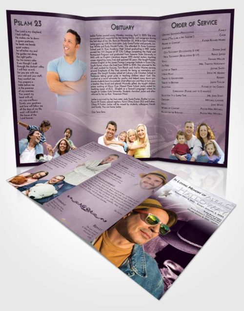 Obituary Template Trifold Brochure Lavender Sunrise Cowboy Desire
