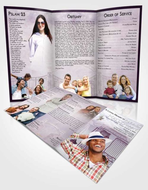 Obituary Template Trifold Brochure Lavender Sunrise Dreamy Gates to Heaven