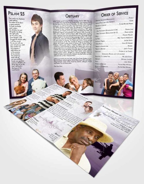 Obituary Template Trifold Brochure Lavender Sunrise Fish in the Water