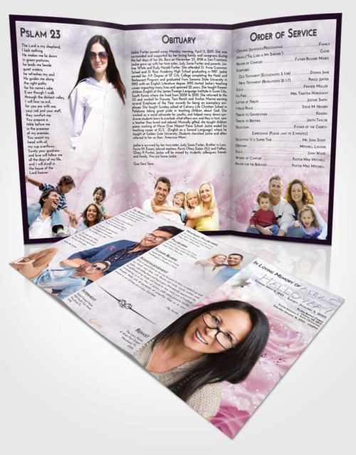Obituary Template Trifold Brochure Lavender Sunrise Floral Relaxation