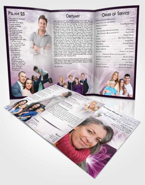 Obituary Template Trifold Brochure Lavender Sunrise Flower Peace