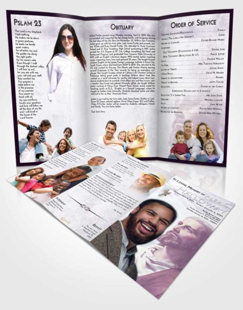 Obituary Template Trifold Brochure Lavender Sunrise Gaze of Jesus