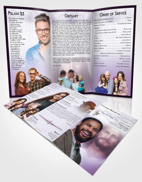 Obituary Template Trifold Brochure Lavender Sunrise Jesus in Heaven