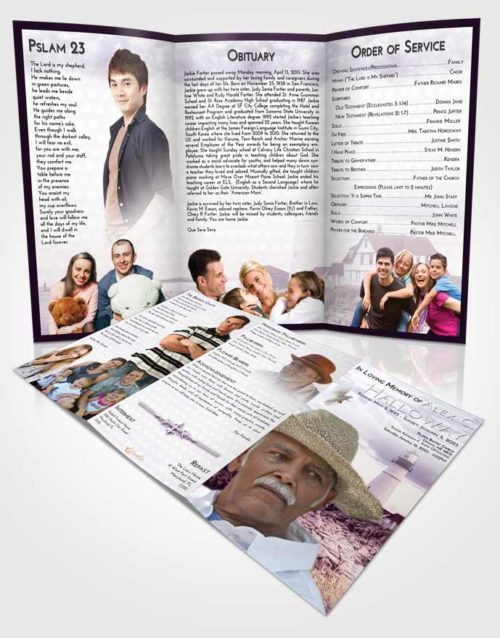 Obituary Template Trifold Brochure Lavender Sunrise Lighthouse Secret