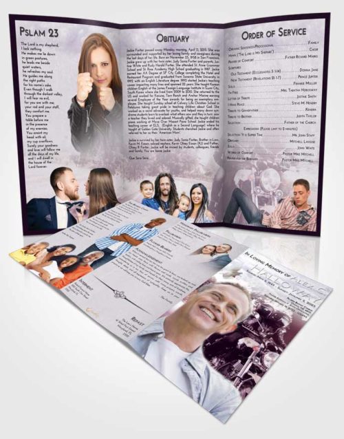 Obituary Template Trifold Brochure Lavender Sunrise Motorcycle Days